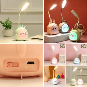 Cute Cartoon Character LED Desk Lamp – USB Rechargeable Kids Study Light with Flexible Gooseneck