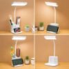 3 Color Rechargeable LED Study Table Lamp with Phone Stand & Pen Holder – Flexible Touch Control Desk Light for Students & Office
